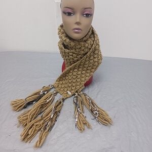 Baby Alpaca Chunky Knit Tan Scarf with Tassels